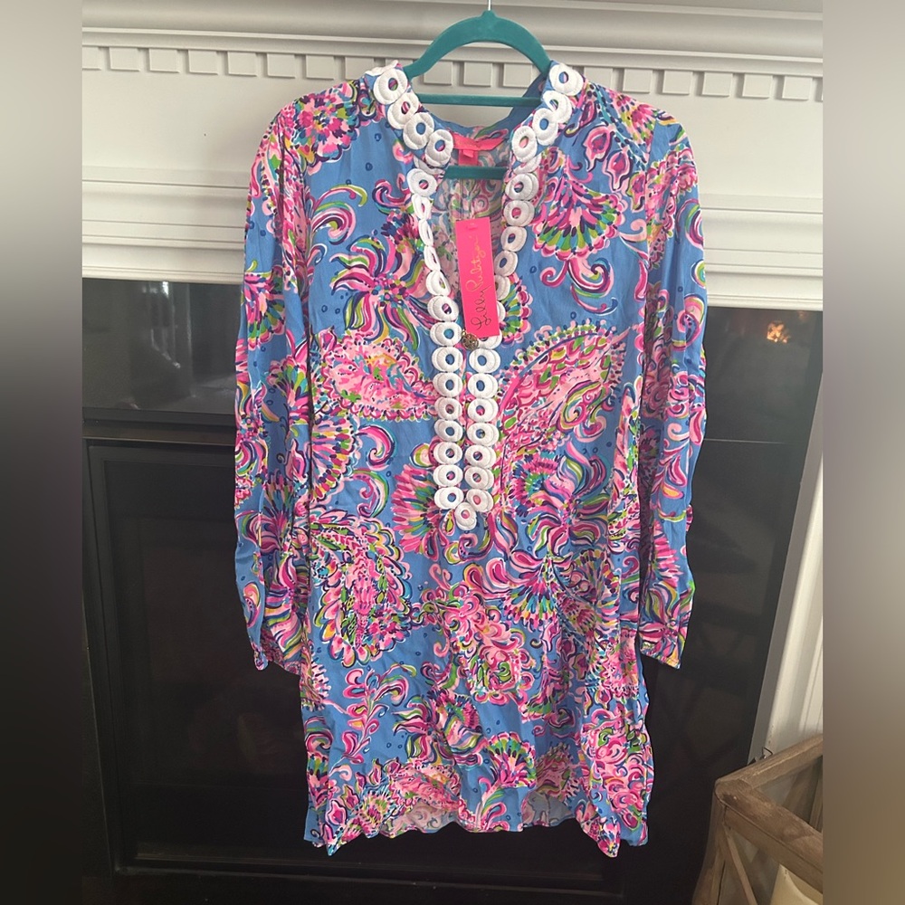 Lilly Pulitzer Blue and Pink Long Sleeve Resort Dress